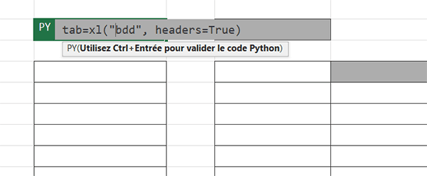 DataFrame Python pour représenter le tableau de données Excel