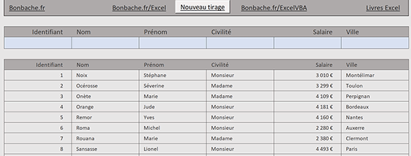 Tableau Excel des salariés à tirer au sort par formule Python