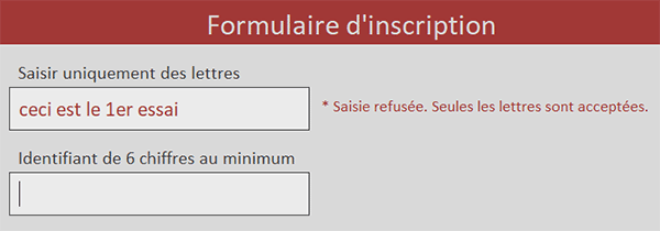 Saisie refusée sur le formulaire Access par le code VBA car contient des chiffres