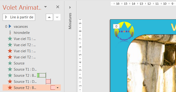 Chronologie et ordre apparition des animations reproduites dans Powerpoint