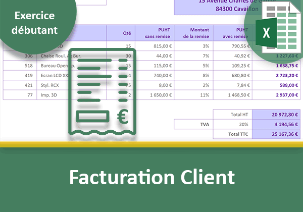 Exercice Excel débutant sur la facturation des clients