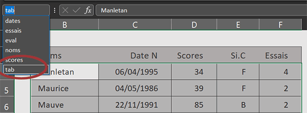 Nom du tableau Excel à trier par formule