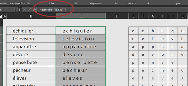 Assembler les caractères séparés par un délimiteur par fonction VBA Excel