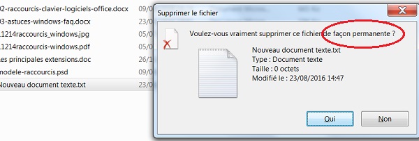 Supprimer définitivement des fichiers Windows