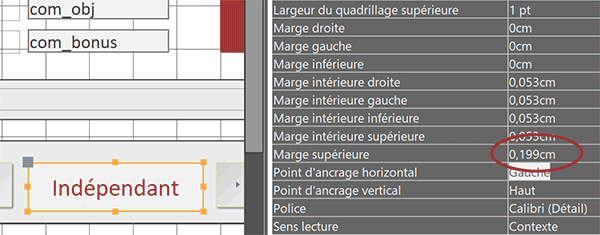 Régler les marges dans une zone de texte Access pour centrer en hauteur