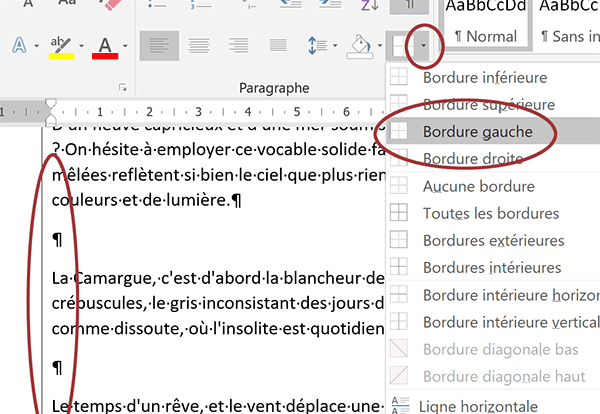 Appliquer une bordure continue sur plusieurs paragraphes Word sélectionnés ensemble