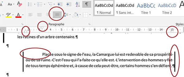 Décaler la première ligne du paragraphe Word grâce au curseur du retrait de première ligne