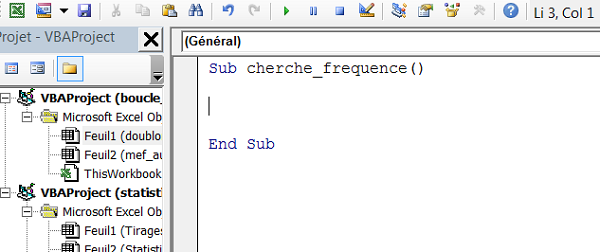 Bornes de la procédure de code VBA attachée à la feuille