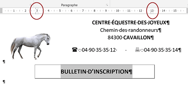 Réduire la largeur des bordures du titre Word par les retraits sur la règle