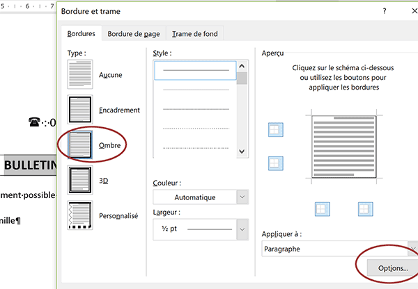 Appliquer une bordure avec ombre portée sur paragraphe de titre Word