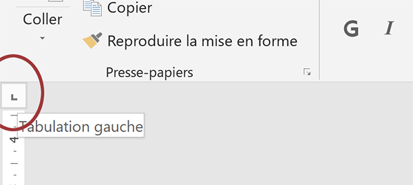 Définir alignement dans les colonnes en choisissant le type de taquet de tabulation