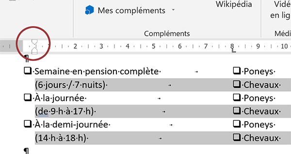 Aligner les paragraphes de textes Word sous les cases à cocher avec le retrait gauche