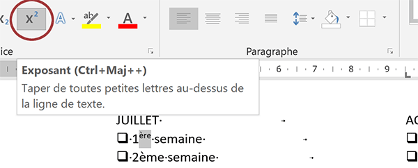 Formater texte en exposant pour afficher petits caractères en haut du chiffre