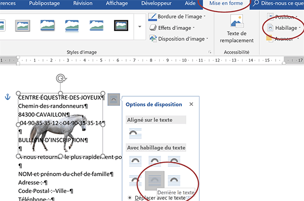 Définir habillage image Word pour placer textes au-dessus ou à côté