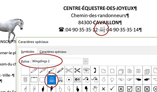 Ajouter image du symbole du fax dans la conception Word du bulletin inscription