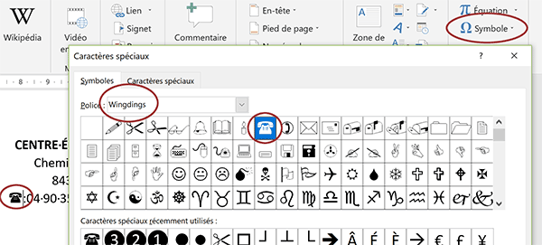 Insérer image icône du téléphone dans le document Word