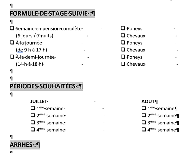 Mise en forme des titres du coupon-réponse Word