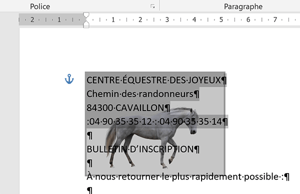 Sélectionner paragraphes Word placés au-dessus image ou photo