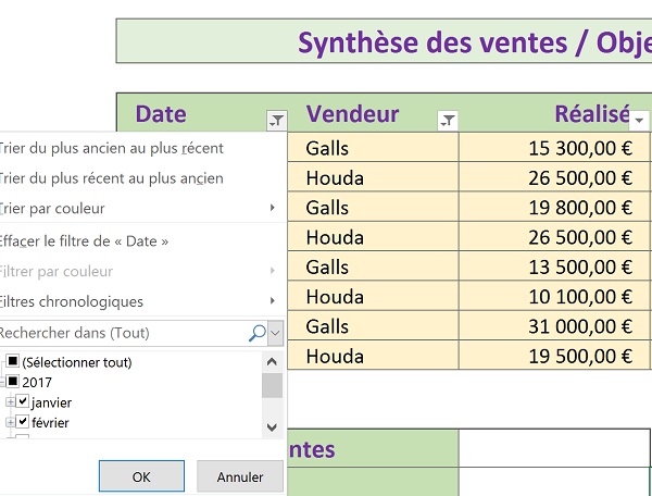 Recouper les critères pour synthétiser et filtrer les ventes Excel