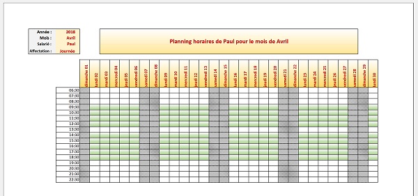 Mise en page du calendrier Excel automatique pour impression parfaitement réglée