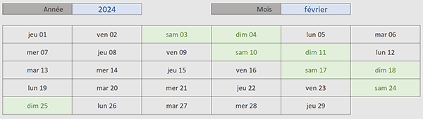 Calendrier automatique avec une seule formule Excel