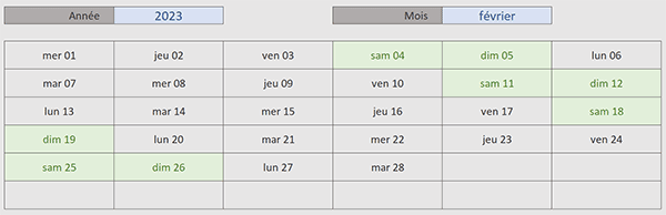 Calendrier mensuel Excel avec une seule formule