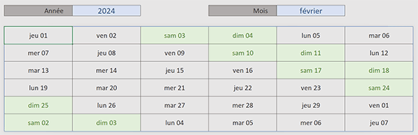 Calendrier automatique du mois choisi avec une seule formule Excel