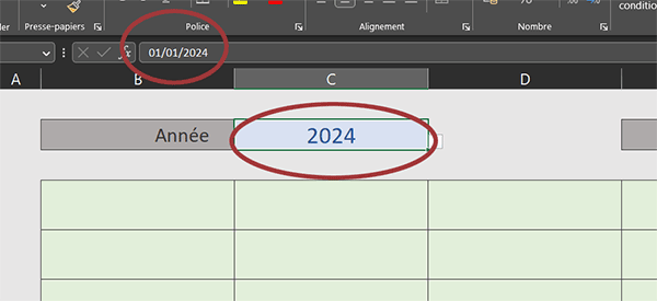 Choisir l-annee et le mois du calendrier à construire par formule Excel