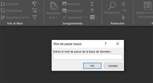 Mot de passe demandé avant ouverture de la base de données Access