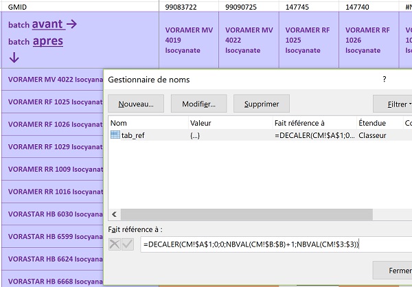 Formule dans plage nommée pour base de données dynamique et évolutive dans calculs Excel