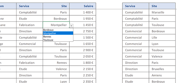 Listes déroulantes dépendantes de base de données Excel avec fonction Decaler