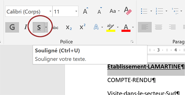 Info-bulles des boutons de rubans Word pour connaître les raccourcis clavier associés