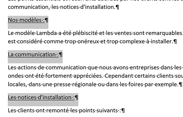 Formater et souligner plusieurs paragraphes Word dans une sélection groupée