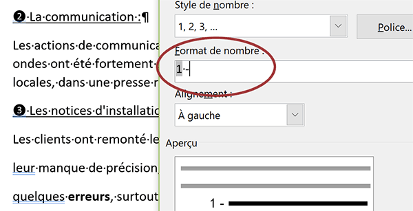 Personnalisation numérotation automatique des listes énumérées du document Word