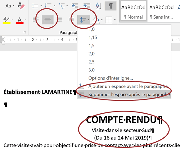 Mise en forme des paragraphes Word et espacement