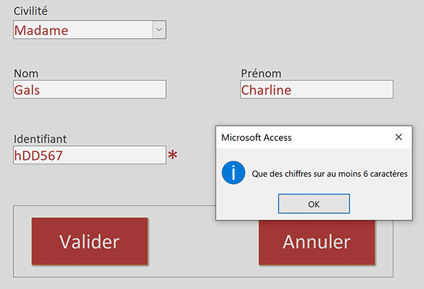 Contrôler automatiquement les informations saisies sur formulaire Access inscription