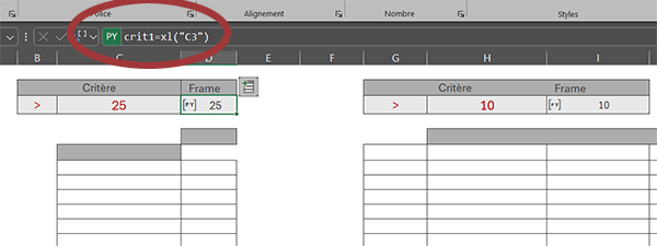 Zone de critère dynamique pour formule Python dans Excel