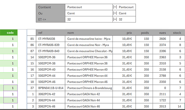 Extraction multicritère par formule Python dans Excel