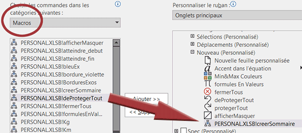 Ajouter le bouton de macro VBA pour le sommaire automatique dans un ruban Excel