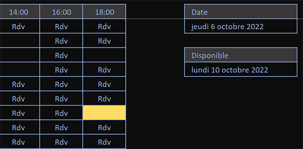 Trouver le premier rendez-vous disponible dans un planning par formule Excel