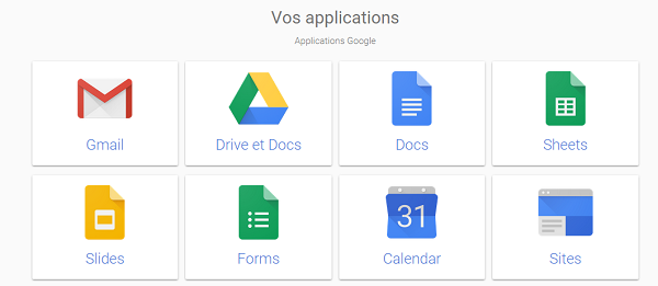 Outils bureautique en ligne sur le drive Google