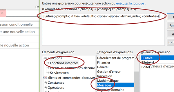 Générateur expression Access pour action de macro consistant à déclencher une boîte de dialogue avec utilisateur