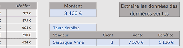 Extraire la dernière vente par formule Excel