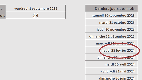 Construire une suite de tous les derniers jours des mois par formule Excel