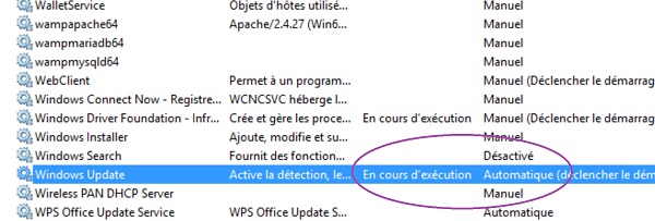 Détection du service de mise à jour Windows Update en cours exécution