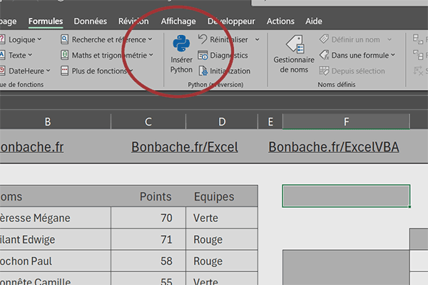 Bouton Excel Insérer Python