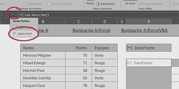 Transformer un DataFrame Python en tableau Excel de données