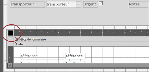 Sélectionner tout le sous-formulaire Access en cliquant sur son carré grisé