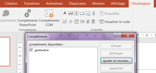 Lier macro complémentaire à PowerPoint pour gestion événements VBA