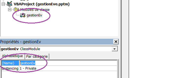 Changer nom, proriété Name pour module de classe VBA PowerPoint